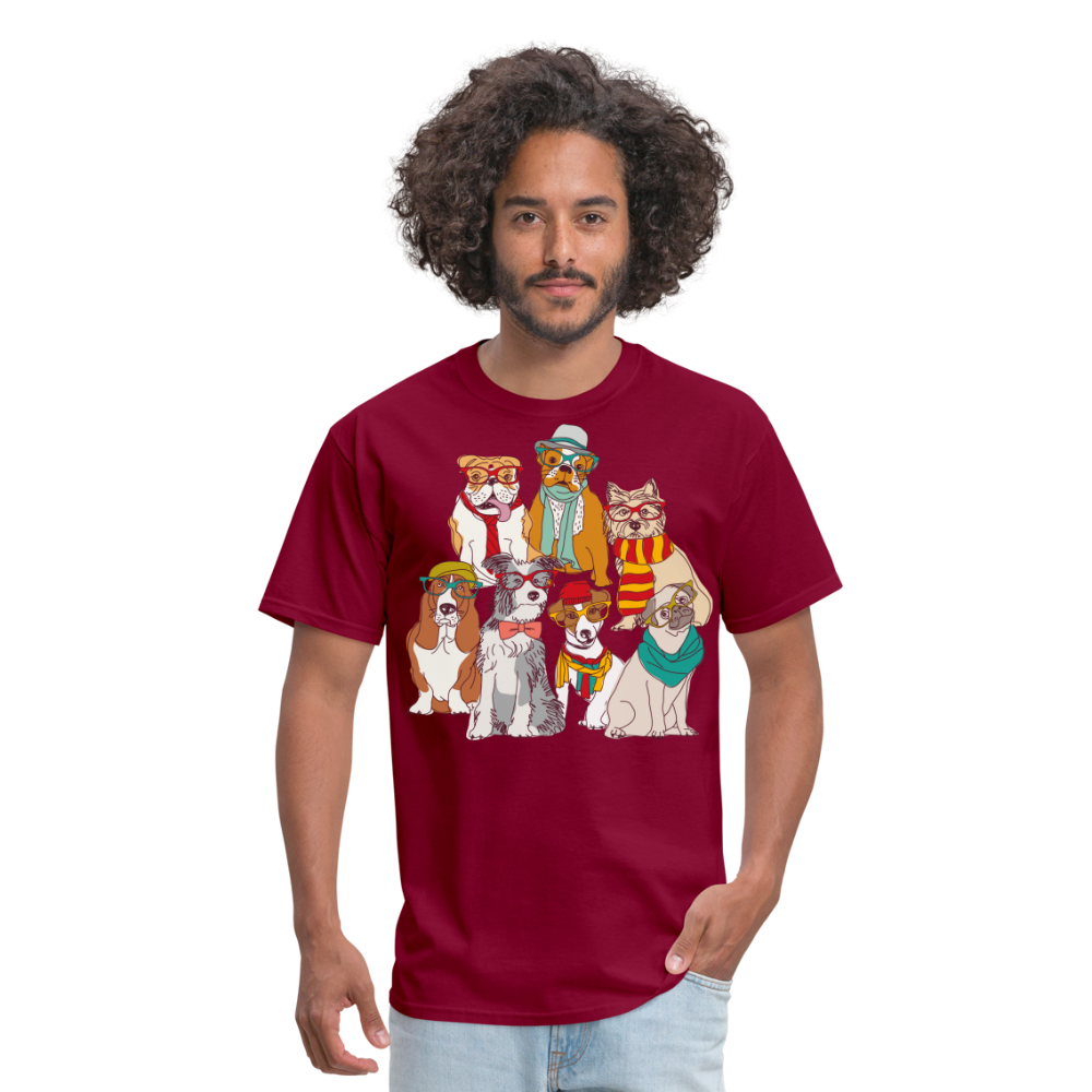 7 Dapper Dogs - Cute Animal T-Shirt - burgundy