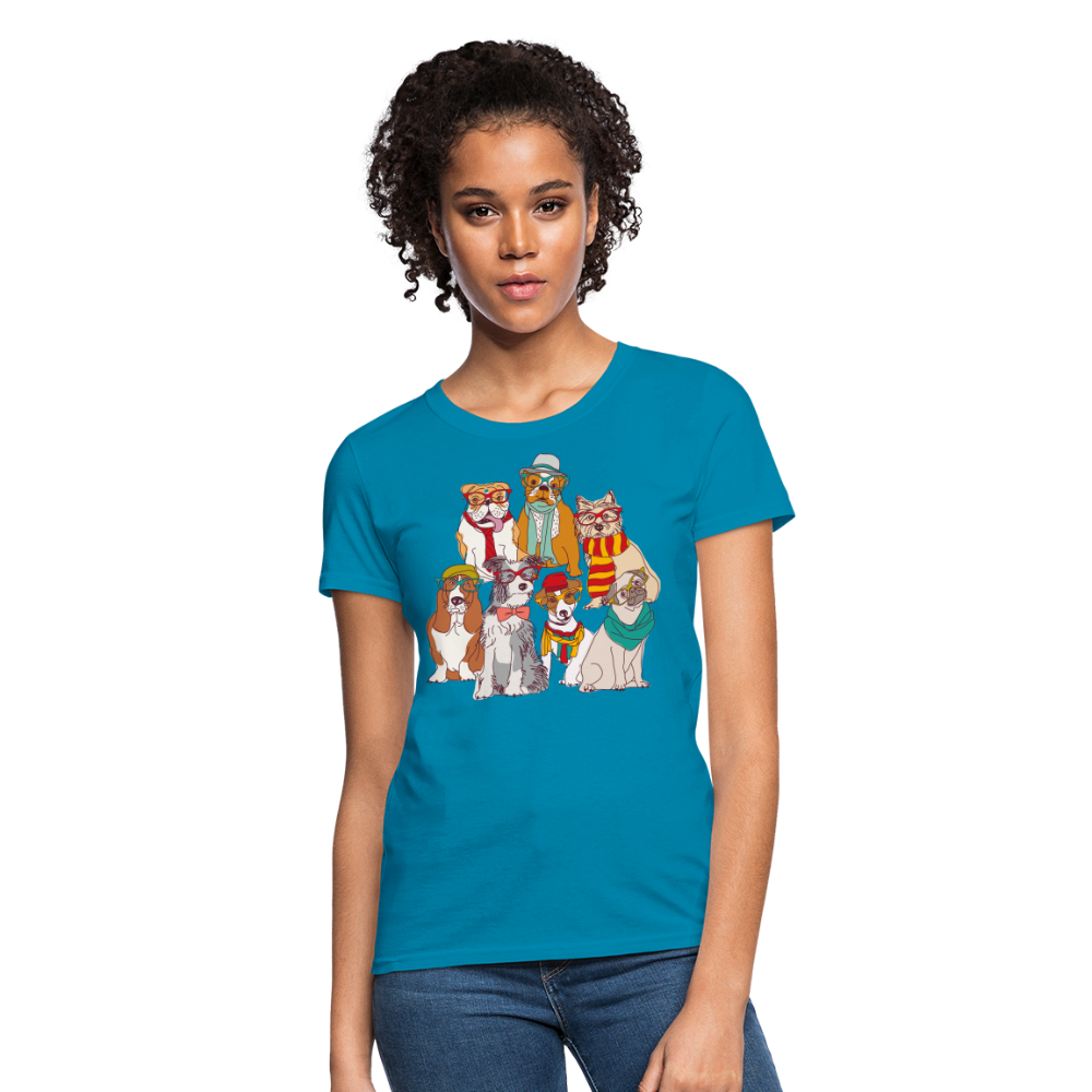 7 Dapper Dogs - Cute Animal Woman's T-Shirt - turquoise