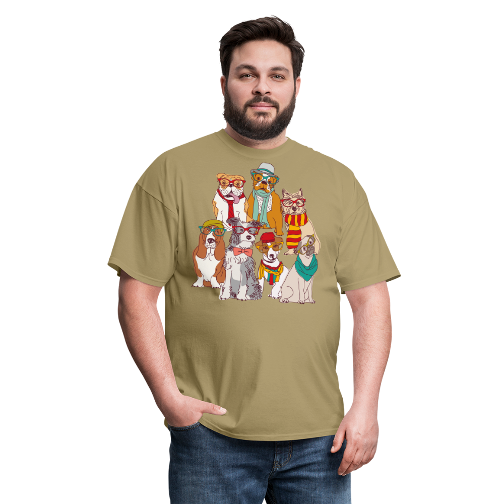 7 Dapper Dogs - Cute Animal T-Shirt - khaki