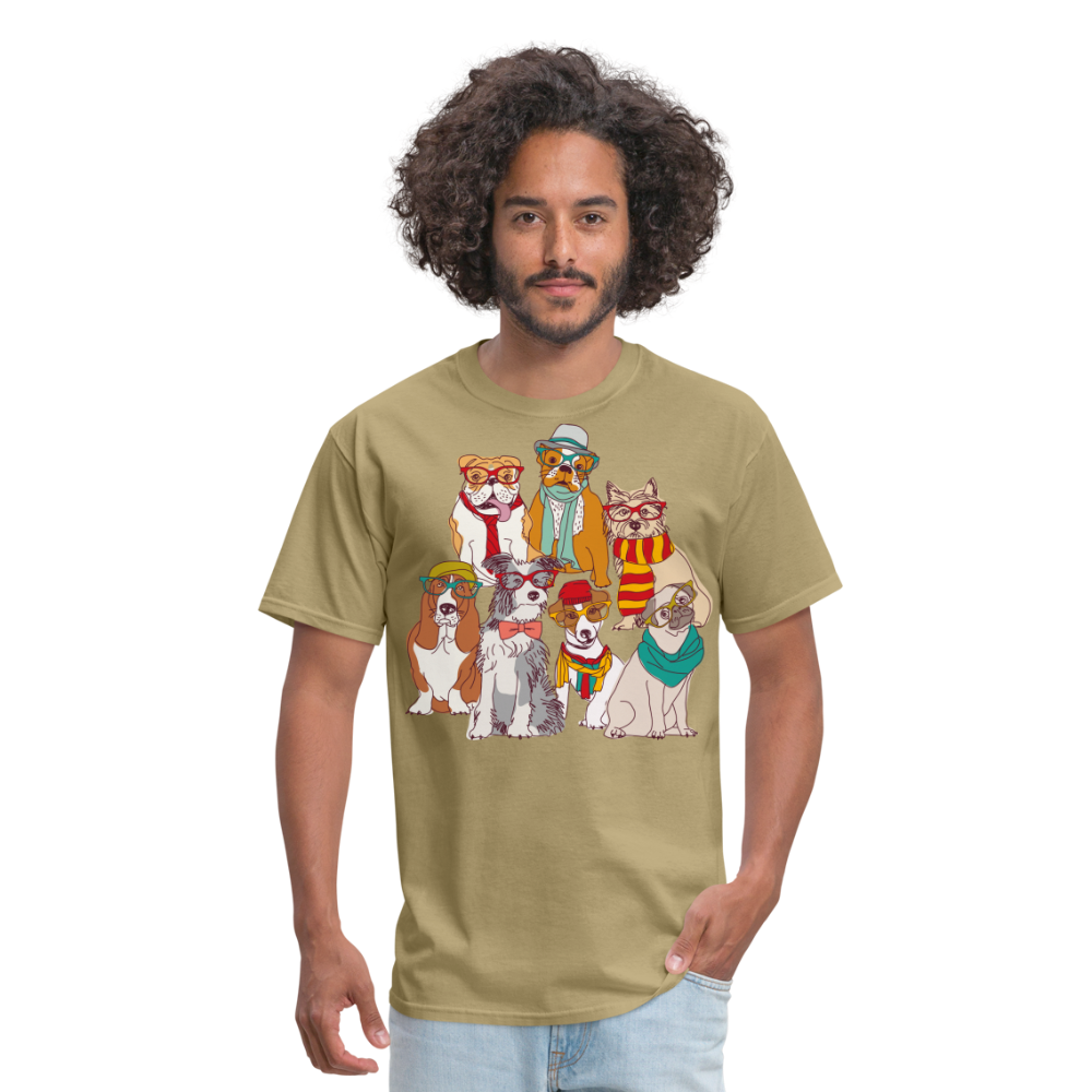 7 Dapper Dogs - Cute Animal T-Shirt - khaki