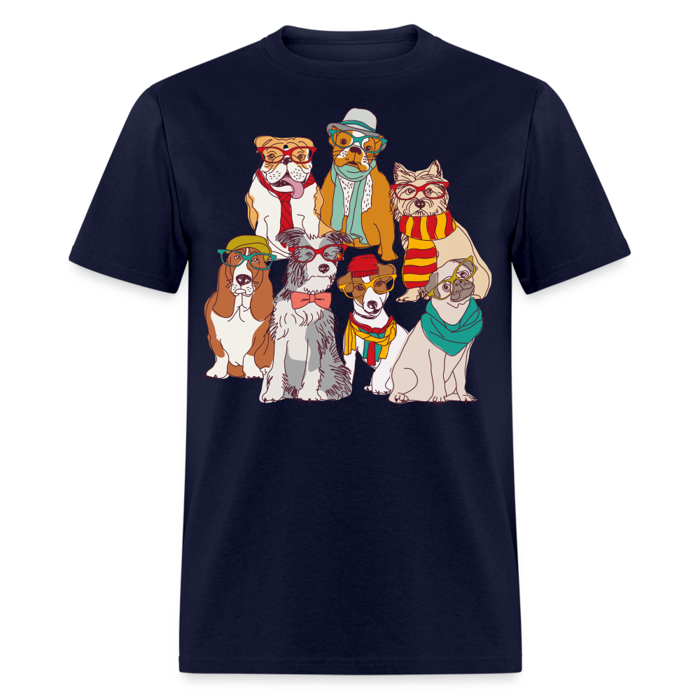 7 Dapper Dogs - Cute Animal T-Shirt - navy