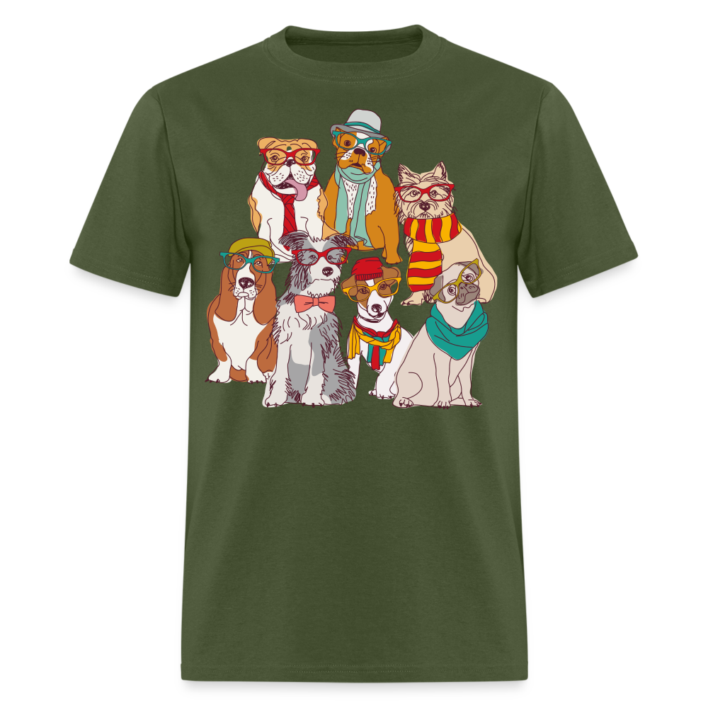 7 Dapper Dogs - Cute Animal T-Shirt - military green