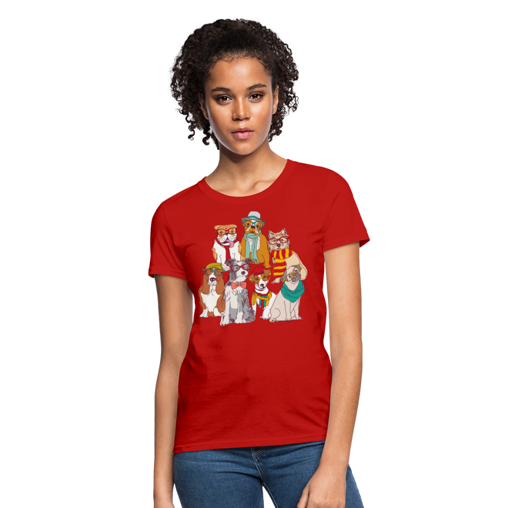7 Dapper Dogs - Cute Animal Woman's T-Shirt - red