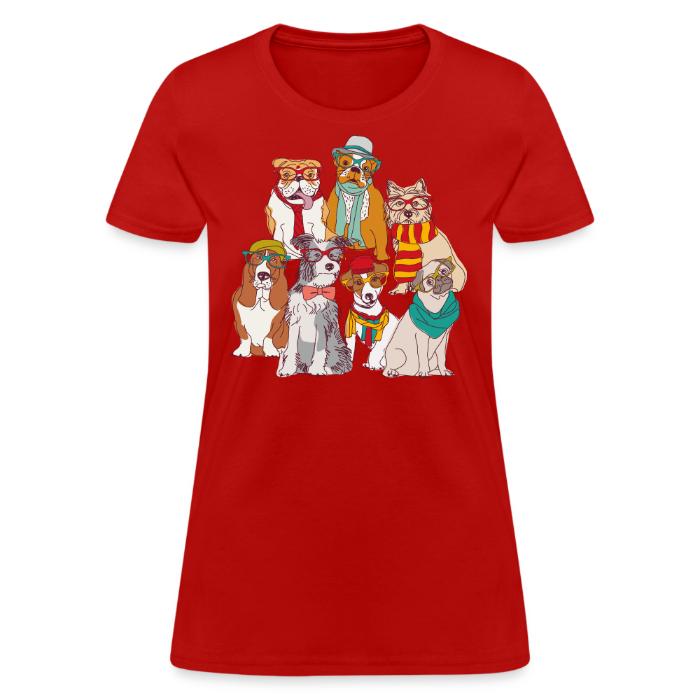 7 Dapper Dogs - Cute Animal Woman's T-Shirt - red
