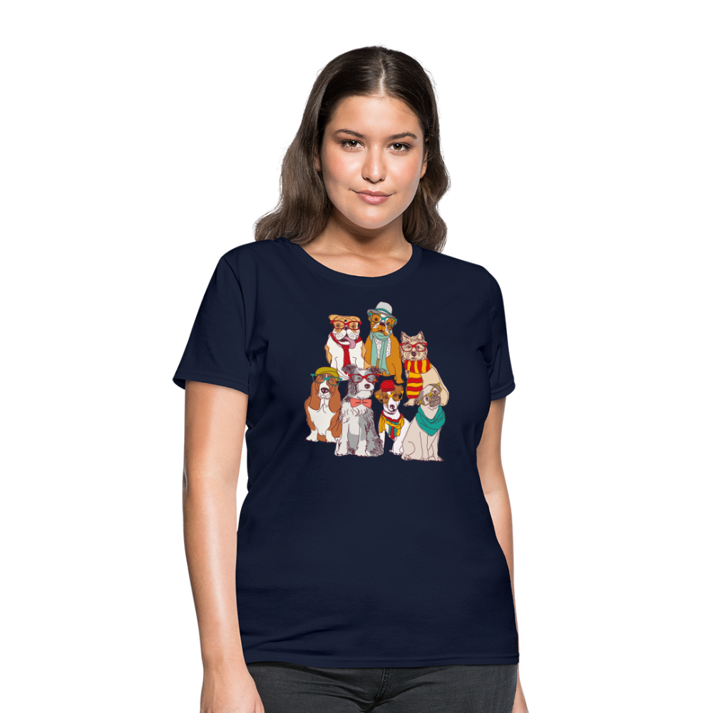 7 Dapper Dogs - Cute Animal Woman's T-Shirt - navy