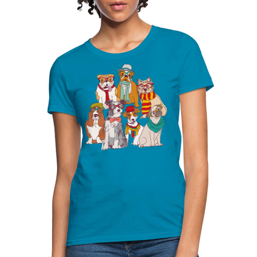 7 Dapper Dogs - Cute Animal Woman's T-Shirt - turquoise
