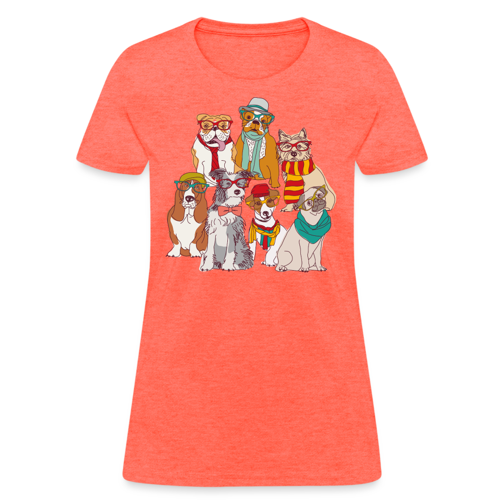 7 Dapper Dogs - Cute Animal Woman's T-Shirt - heather coral