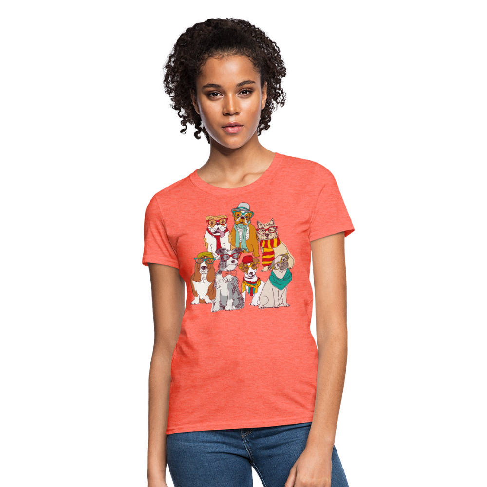 7 Dapper Dogs - Cute Animal Woman's T-Shirt - heather coral